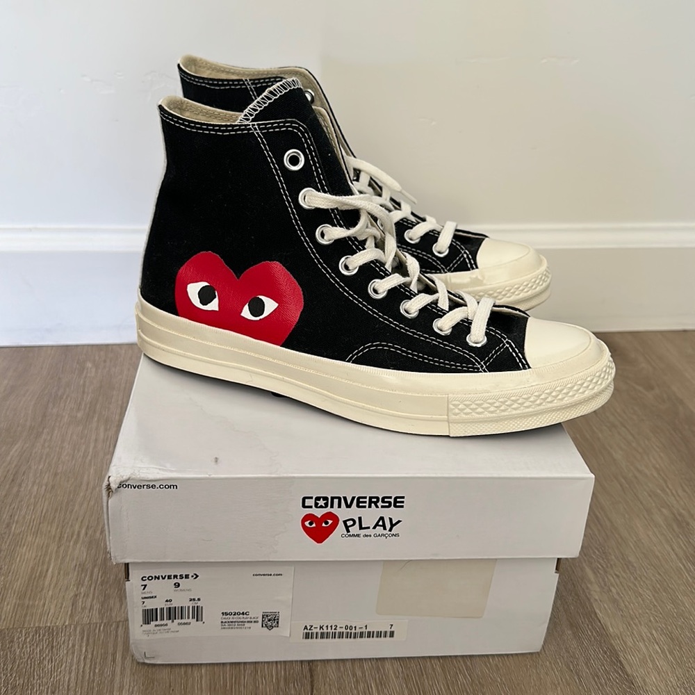 Converse PLAY Comme des Garçons high top sneakers Black size 9 NIB
